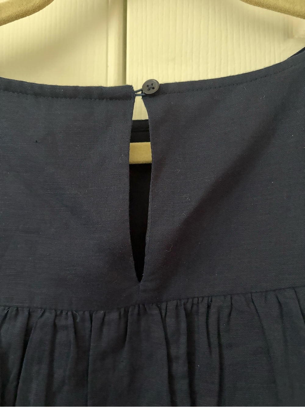J. Crew Navy Sleeveless Dress with Green Embroidered Yoke and Hem - Picture 4 of 4